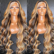 Dark Brown w/ Blonde Highlights Brazilian 13X6 HD Lace Frontal Wig