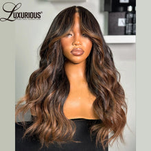 Load image into Gallery viewer, Ombre Brown w/ Blonde Highlights Wavy Glueless 13X4 Lace Frontal Wig
