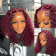 Load image into Gallery viewer, Burgundy BOB Curly Glueless 9X6 HD Lace Closure Wig
