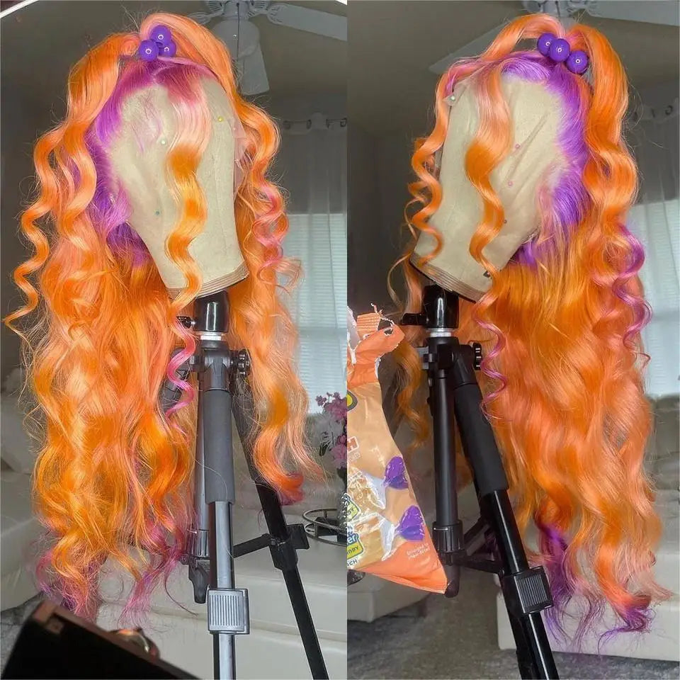 Purple, Orange, Blonde, Pink, Green Body Wave Brazilian 13X4 Lace Frontal Wig