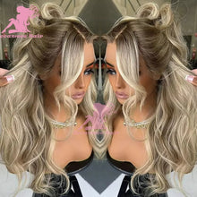 Load image into Gallery viewer, Honey Brown w/ Platinum Blonde Highlights 13X6 360 Brazilian Lace Frontal Wigs
