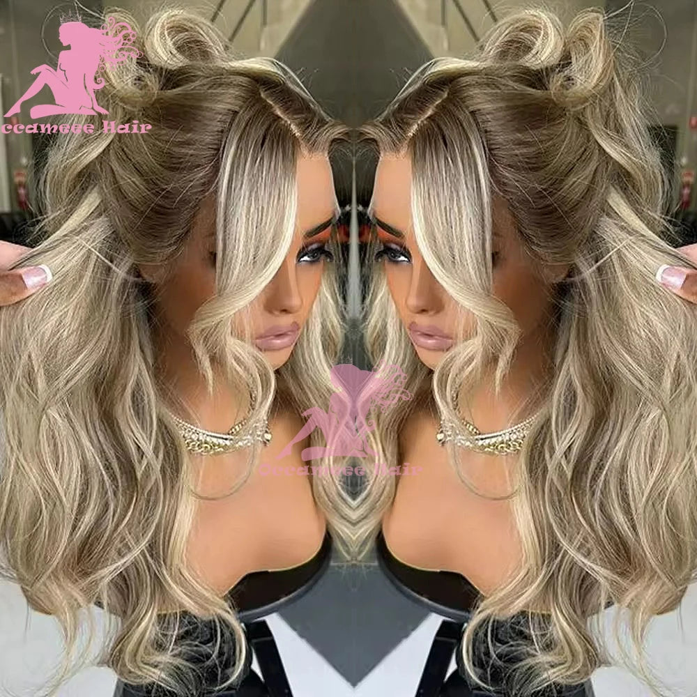Honey Brown w/ Platinum Blonde Highlights 13X6 360 Brazilian Lace Frontal Wigs