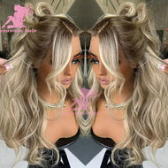 Honey Brown w/ Platinum Blonde Highlights 13X6 360 Brazilian Lace Frontal Wigs
