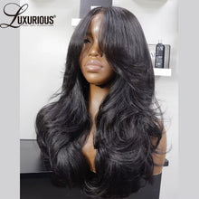 Load image into Gallery viewer, Natural Black Body Wave Glueless 4X4 Closure 13X4 13X6 Lace Frontal Wigs w/ Bangs
