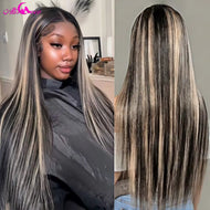 Black Bone Straight w/ Blonde Highlights Brazilian 13X6 Lace Frontal Wig