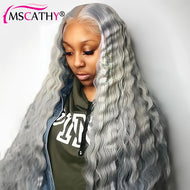 Silver Deep Wave 13X4 Brazilian Glueless HD Lace Frontal Wig