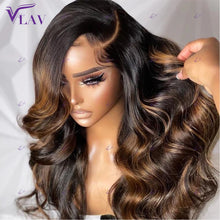 Load image into Gallery viewer, Brown w/ Blonde Highlights Glueless Body Wave 4X4 Closure 13X4 13X6 Frontal 360 Full HD Lace Wigs
