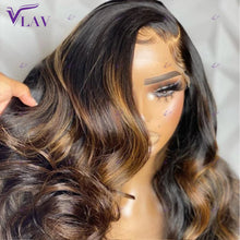 Load image into Gallery viewer, Brown w/ Blonde Highlights Glueless Body Wave 4X4 Closure 13X4 13X6 Frontal 360 Full HD Lace Wigs

