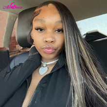 Load image into Gallery viewer, Black Bone Straight w/ Blonde Highlights Brazilian 13X6 Lace Frontal Wig
