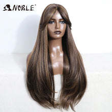Load image into Gallery viewer, Brown w/ Blonde Highlights Straight Synthetic 13X4 Lace Frontal Wig
