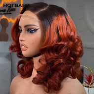 Ombre Ginger BOB Bouncy Curls Glueless 13X6 Frontal 360 Full HD Lace Wigs