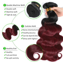Load image into Gallery viewer, Ombre Burgundy Body Wave Brazilian Lace Bundle &amp; Closure Extensions 1pc 3pc 4pc
