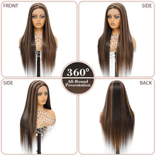 Load image into Gallery viewer, Brown w/ Blonde Highlights Straight Glueless Synthetic 13X6 HD Lace Frontal Wig
