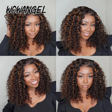 Load image into Gallery viewer, Black w/ Brown Highlights Curly BOB Glueless Brazilian 5X5 HD Lace Closure Wig
