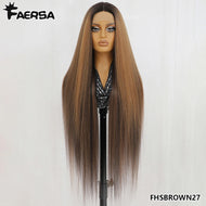 Ombre Brown Straight Glueless Synthetic 13X6 HD Lace Frontal Wig