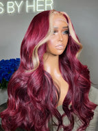 Burgundy with Blonde Highlights Body Wave HD Brazilian 13X4 Lace Frontal Wig