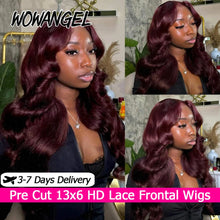 Load image into Gallery viewer, Dark Burgundy Body Wave Glueless Brazilian 13X6 HD Lace Frontal Wig
