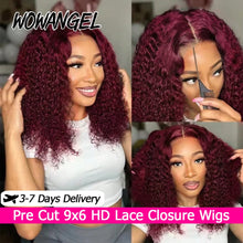 Load image into Gallery viewer, Burgundy BOB Curly Glueless 9X6 HD Lace Closure Wig
