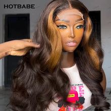 Load image into Gallery viewer, Brown w/ Blonde Highlights Body Wave Glueless 13X6 Frontal 360 Full HD Lace Wigs
