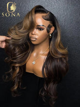 Load image into Gallery viewer, Brown w/ Honey Blonde Highlights Body Wave 4X4 Closure 13X4 13X6 HD Lace Frontal Wigs
