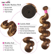 Load image into Gallery viewer, Brown Body Wave w/ Blonde Highlights Brazilian Virgin Hair Bundles 1pc 3pc 4pc
