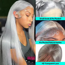 Load image into Gallery viewer, Silver Bone Straight Brazilian 13X4 13X6 HD Lace Frontal Wigs
