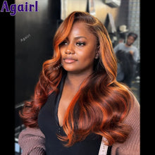 Load image into Gallery viewer, Orange Highlights Body Wave Brazilian Glueless 13X6 Lace Frontal Wig
