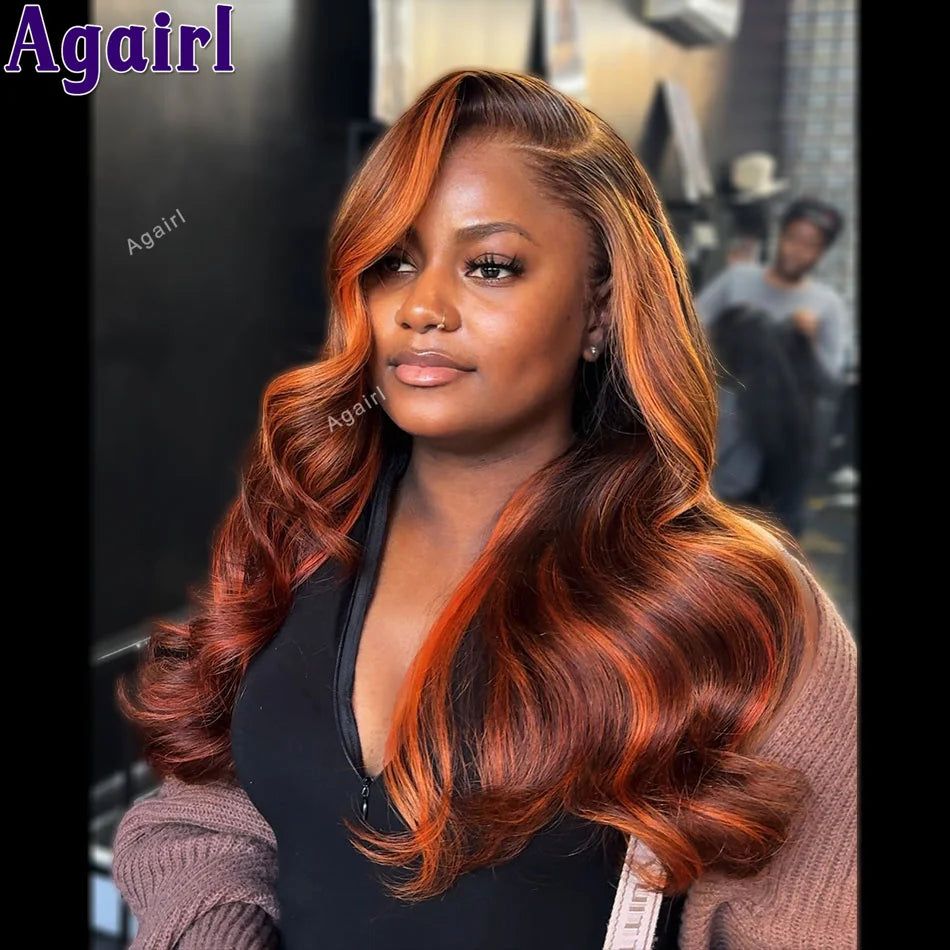 Orange Highlights Body Wave Brazilian Glueless 13X6 Lace Frontal Wig