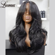 Natural Black Body Wave Glueless 4X4 Closure 13X4 13X6 Lace Frontal Wigs w/ Bangs