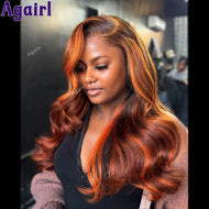 Orange Highlights Body Wave Brazilian Glueless 13X6 Lace Frontal Wig