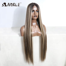 Load image into Gallery viewer, Ombre Brown w/ Ash Blonde Straight Synthetic 13X4 Lace Frontal Wig
