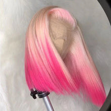 Load image into Gallery viewer, Platinum Blonde w/ Pink Highlights Bob Brazilian 13X4 Lace Frontal Wig
