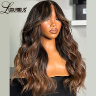 Ombre Brown w/ Blonde Highlights Wavy Glueless 13X4 Lace Frontal Wig