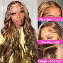 Load image into Gallery viewer, Brown w/ Honey Blonde Highlights Body Wave Brazilian 13X6 HD Lace Frontal Wig
