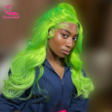 Load image into Gallery viewer, Electric Lime Green Water Wave Glueless Brazilian 13X6 HD Lace Frontal Wig

