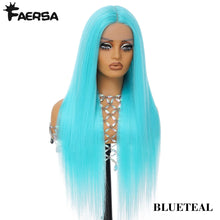 Load image into Gallery viewer, Blue Teal Straight Glueless Synthetic 13X6 HD Lace Frontal Wig
