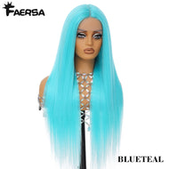 Blue Teal Straight Glueless Synthetic 13X6 HD Lace Frontal Wig