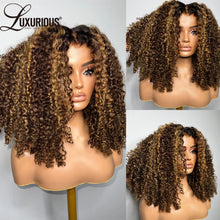 Load image into Gallery viewer, Ombre Brown w/ Honey Blonde Highlights Kinky Curly 4X4 Closure 13X6 Lace Frontal Wigs

