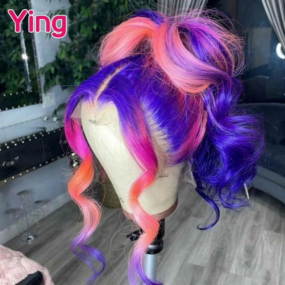 Purple, Pink, Orange Body Wave 13X6 Lace Brazilian Frontal Wig w/ Baby Hair