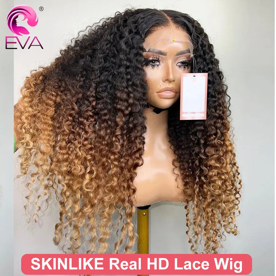 Ombre Brown & Blonde Curly Glueless 6X6 Closure 13X4 13X6 HD Lace Frontal Wigs