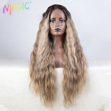 Load image into Gallery viewer, Ombre Brown w/ Blonde Highlights Water Wave Synthetic 13X4 Lace Frontal Wig
