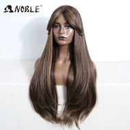 Brown w/ Blonde Highlights Straight Synthetic 13X4 Lace Frontal Wig