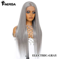 Electric Gray Straight Glueless Synthetic 13X6 HD Lace Frontal Wig