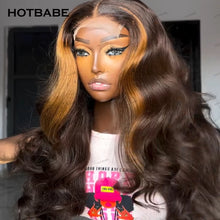 Load image into Gallery viewer, Brown w/ Blonde Highlights Body Wave Glueless 13X6 Frontal 360 Full HD Lace Wigs
