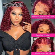 Load image into Gallery viewer, Burgundy BOB Curly Glueless 9X6 HD Lace Closure Wig
