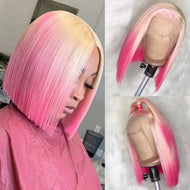 Platinum Blonde w/ Pink Highlights Bob Brazilian 13X4 Lace Frontal Wig