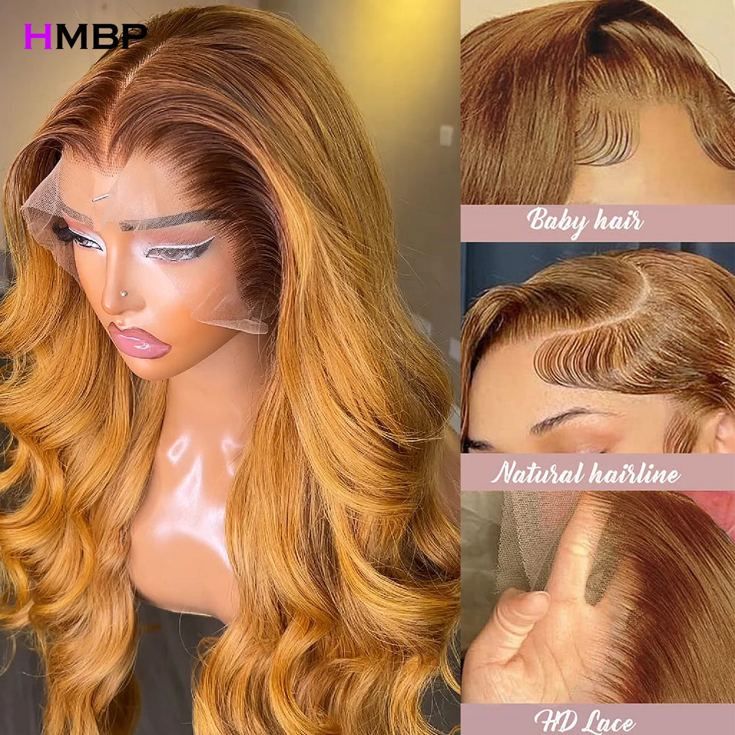 Ombre Honey Blonde Body Wave Glueless Brazilian 4X4 Closure 13X6 Lace Frontal Wigs