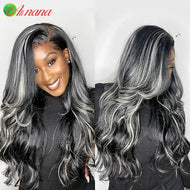 Black w/ Silver Highlights Brazilian Body Wave 5X5 Closure 13X6 HD Lace Frontal Wigs