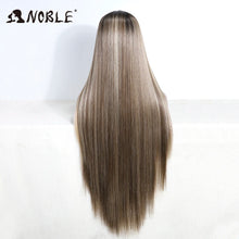 Load image into Gallery viewer, Ombre Brown w/ Ash Blonde Straight Synthetic 13X4 Lace Frontal Wig

