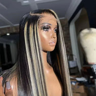 Black w/ Blonde Highlights Bone Straight 13X4 HD Lace Frontal Wig